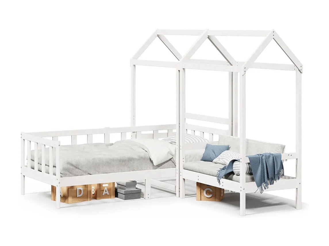 Ensemble de lit de jour et de banc avec toit sans matelas blanc