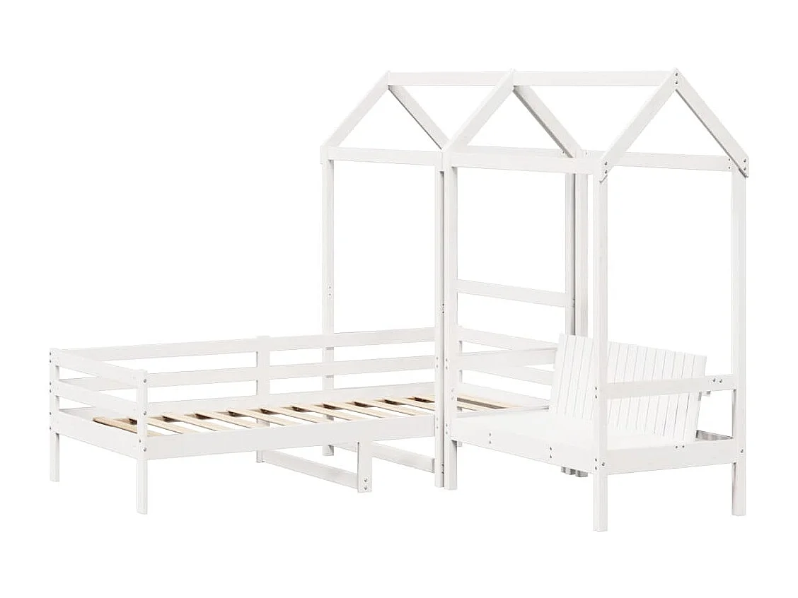 Ensemble de lit de jour et de banc avec toit sans matelas blanc