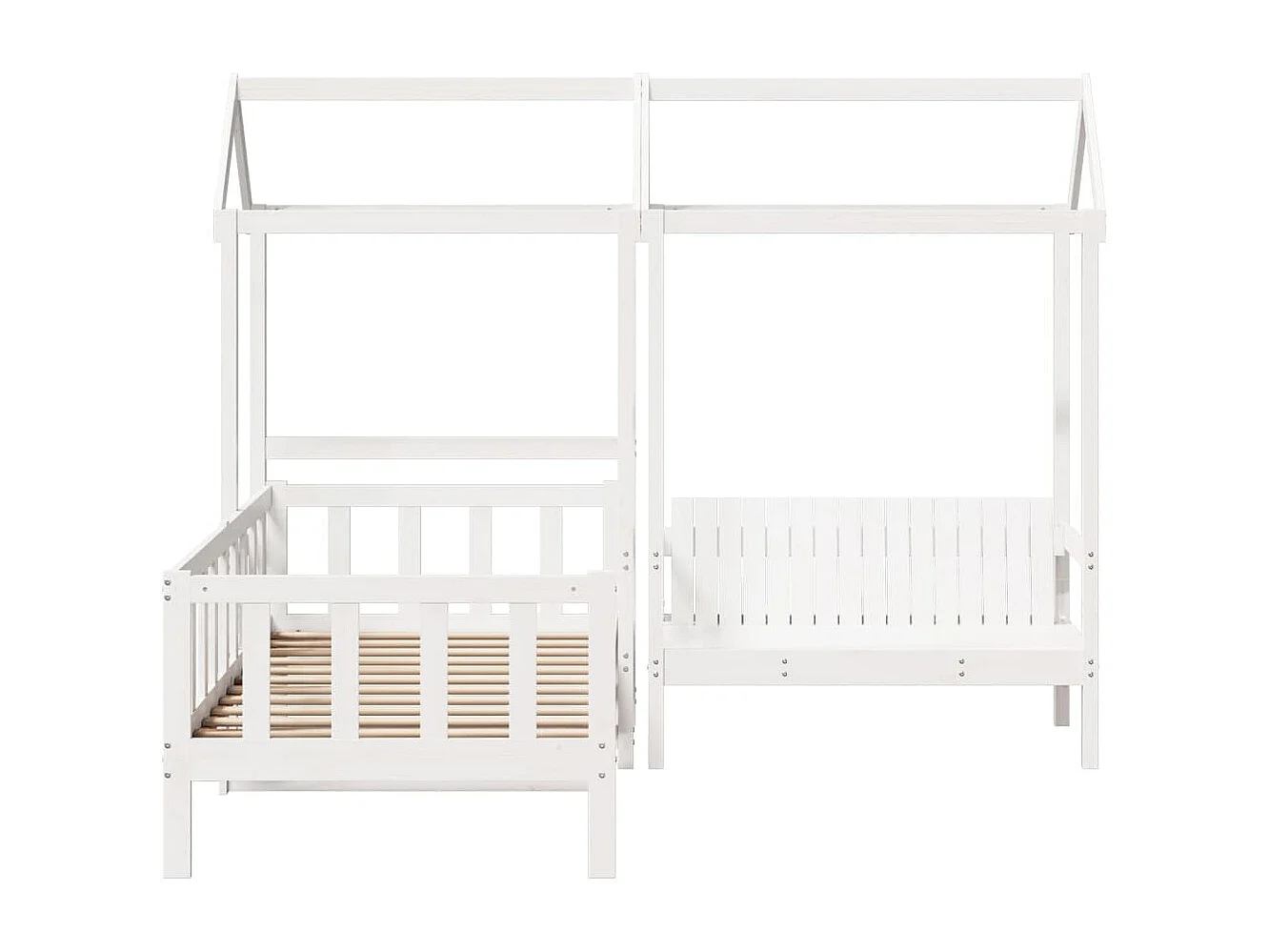 Ensemble de lit de jour et de banc avec toit sans matelas blanc