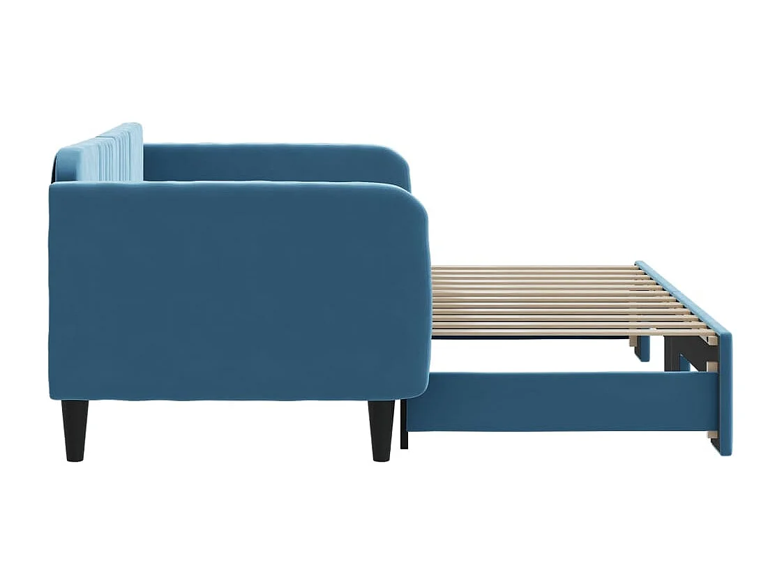 Sofá-cama com gavetão 90x200 cm veludo azul