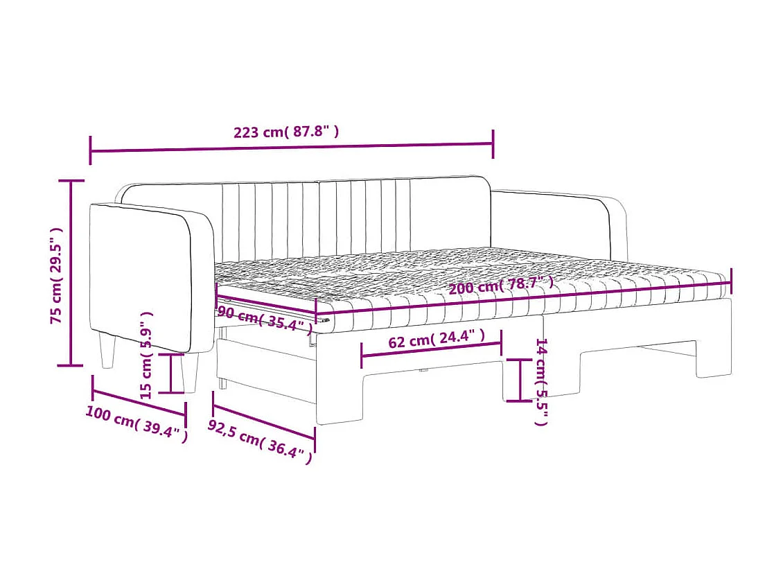 Divano Letto Estraibile Materassi Grigio Scuro 90x200cm Velluto
