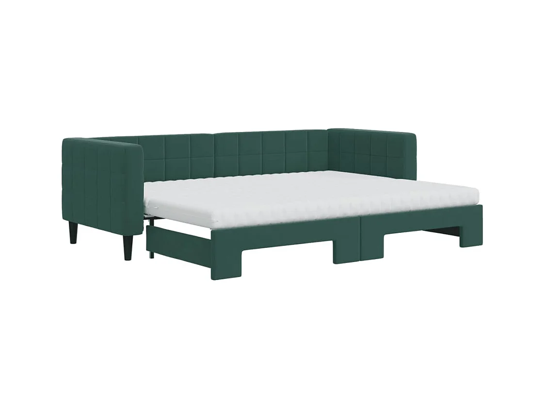 Tagesbett Ausziehbar mit Matratzen Dunkelgrün 80x200 cm Samt