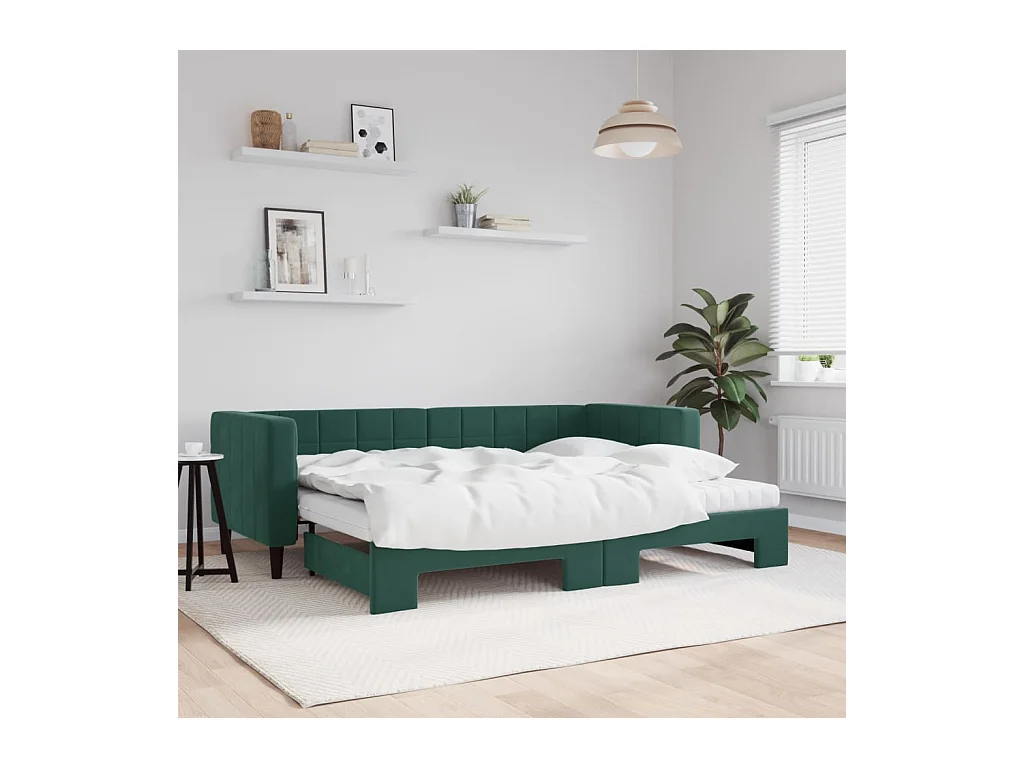 Tagesbett Ausziehbar mit Matratzen Dunkelgrün 80x200 cm Samt