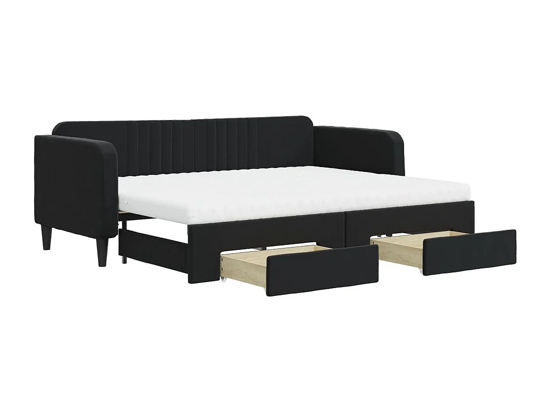 Divano Letto Estraibile con Cassetti Nero 80x200 cm in Velluto