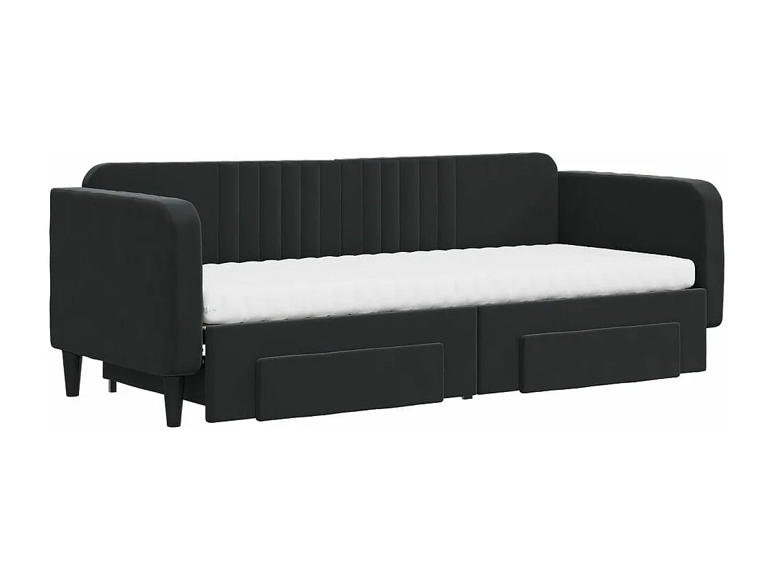 Divano Letto Estraibile con Cassetti Nero 80x200 cm in Velluto