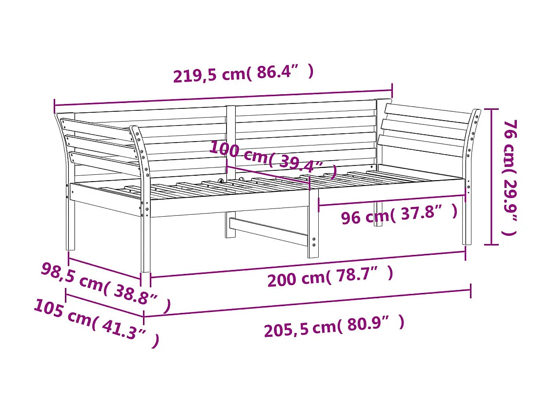 Sofá cama de madera maciza de pino blanco 100x200 cm