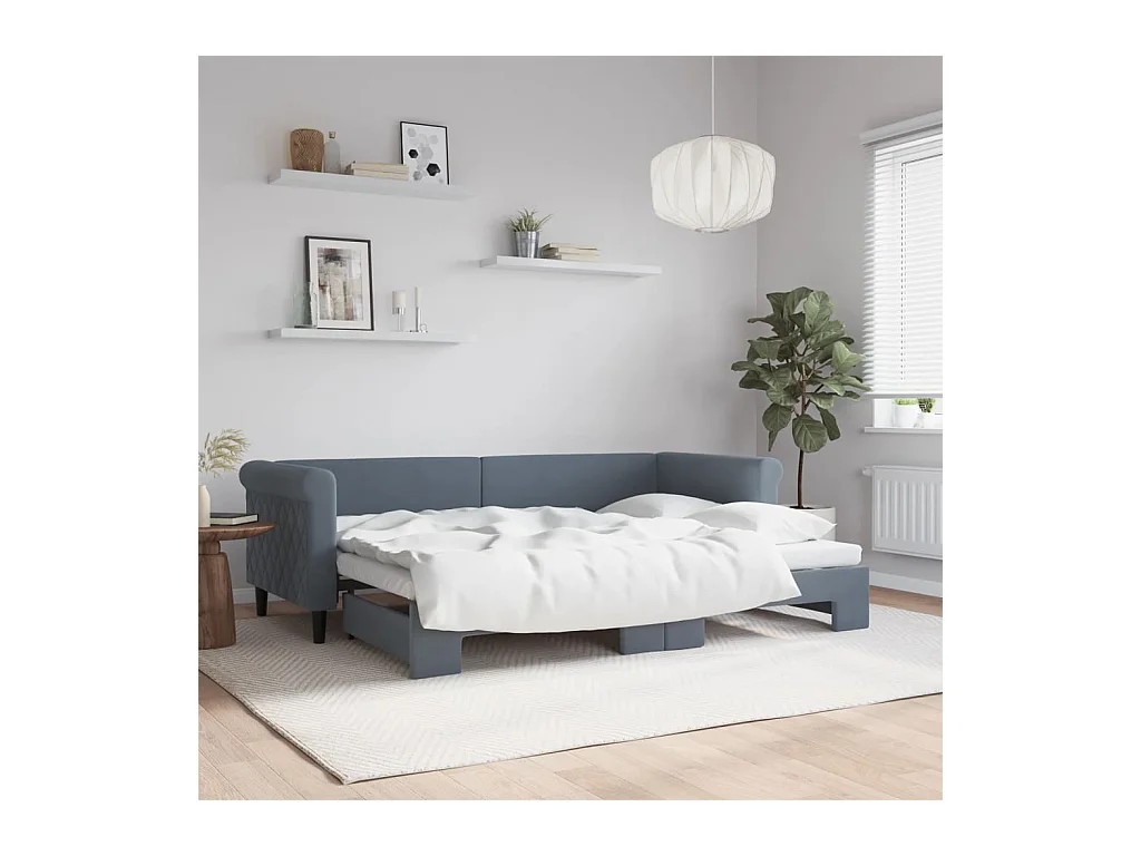 Divano Letto con Letto Estraibile Grigio Scuro 80x200cm Velluto
