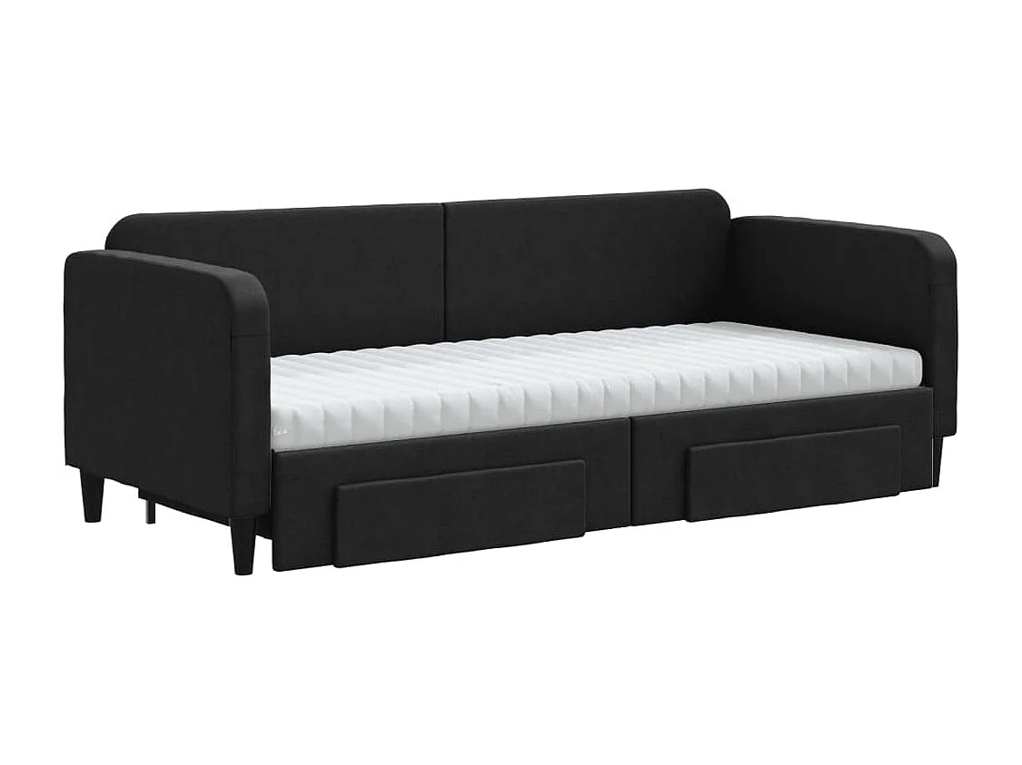 Divano Letto Estraibile con Cassetti Nero 80x200 cm in Tessuto