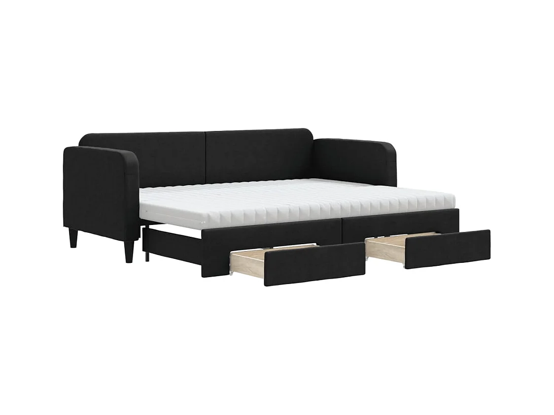 Lit de jour avec gigogne et tiroirs noir 80x200 cm tissu
