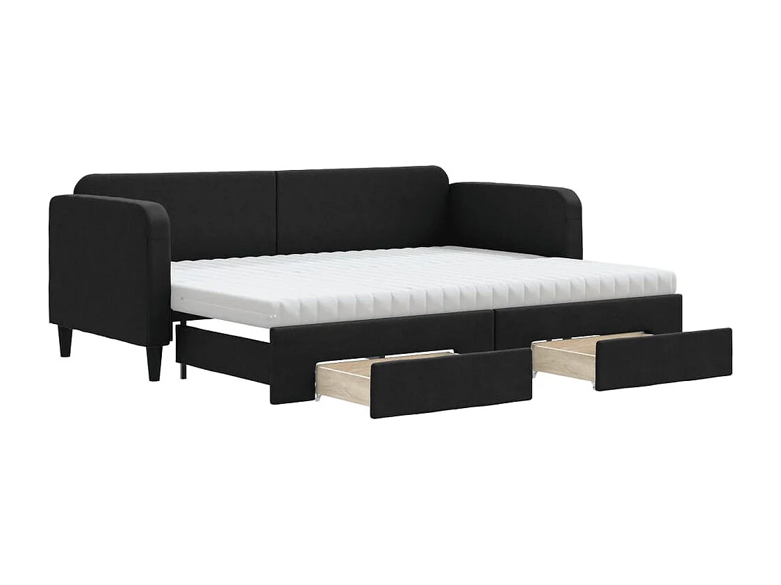 Divano Letto Estraibile con Cassetti Nero 80x200 cm in Tessuto