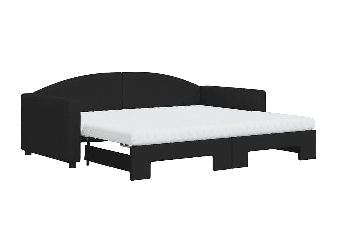 Tagesbett Ausziehbar mit Matratzen Schwarz 90x190 cm Stoff