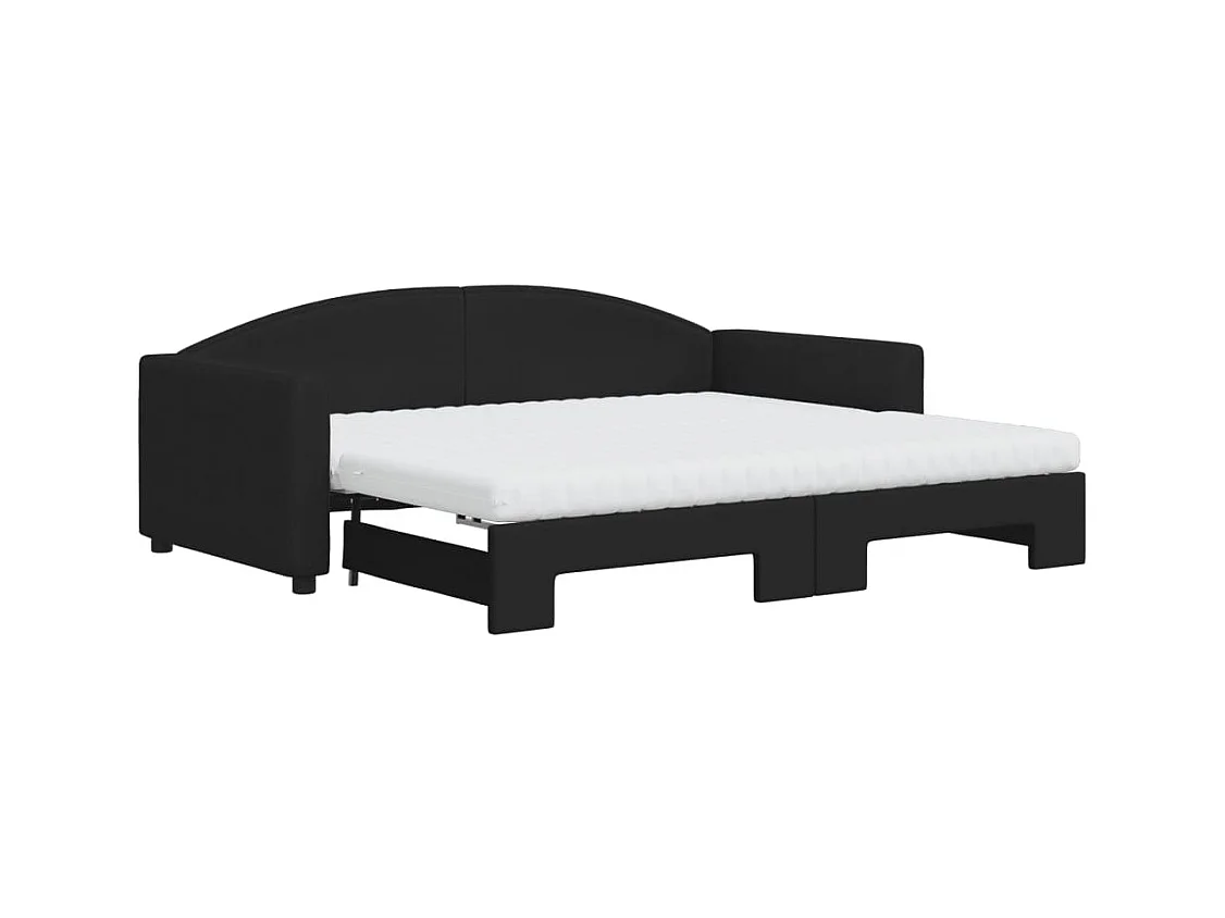 Lit de jour avec gigogne et matelas noir 90x190 cm tissu