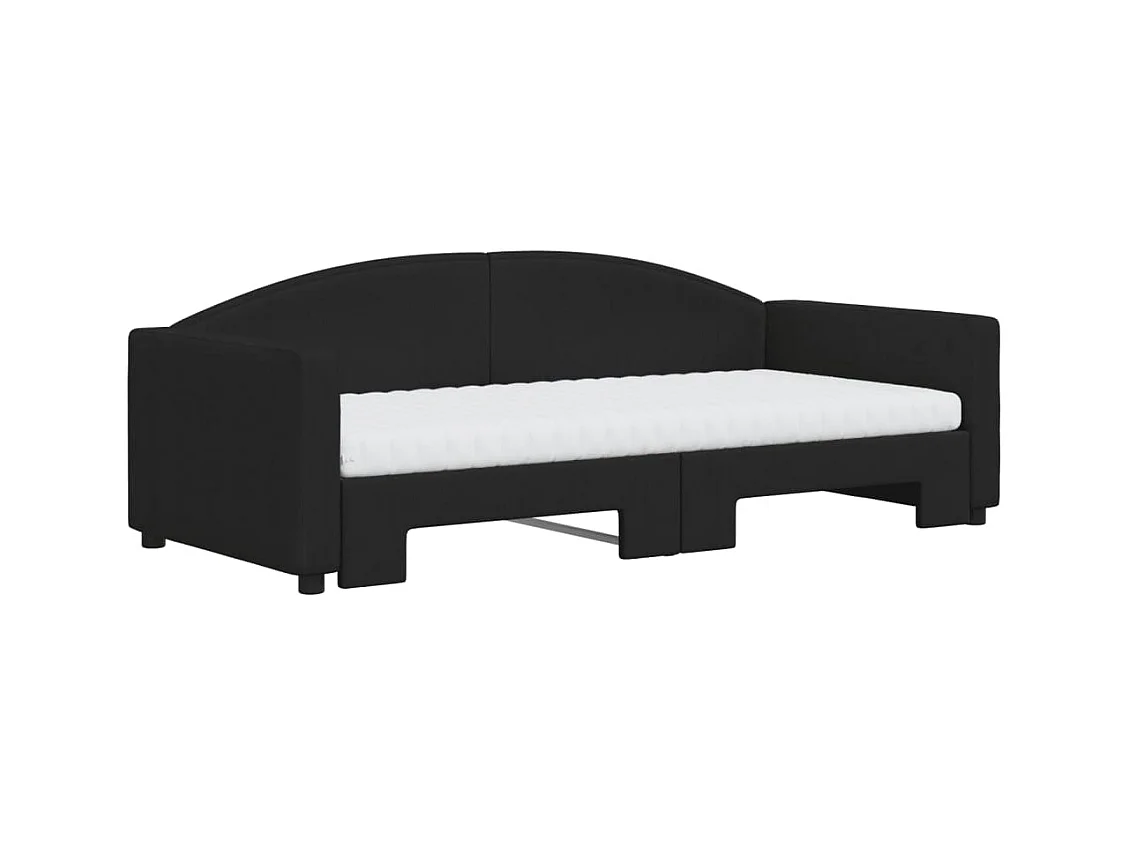 Lit de jour avec gigogne et matelas noir 90x190 cm tissu