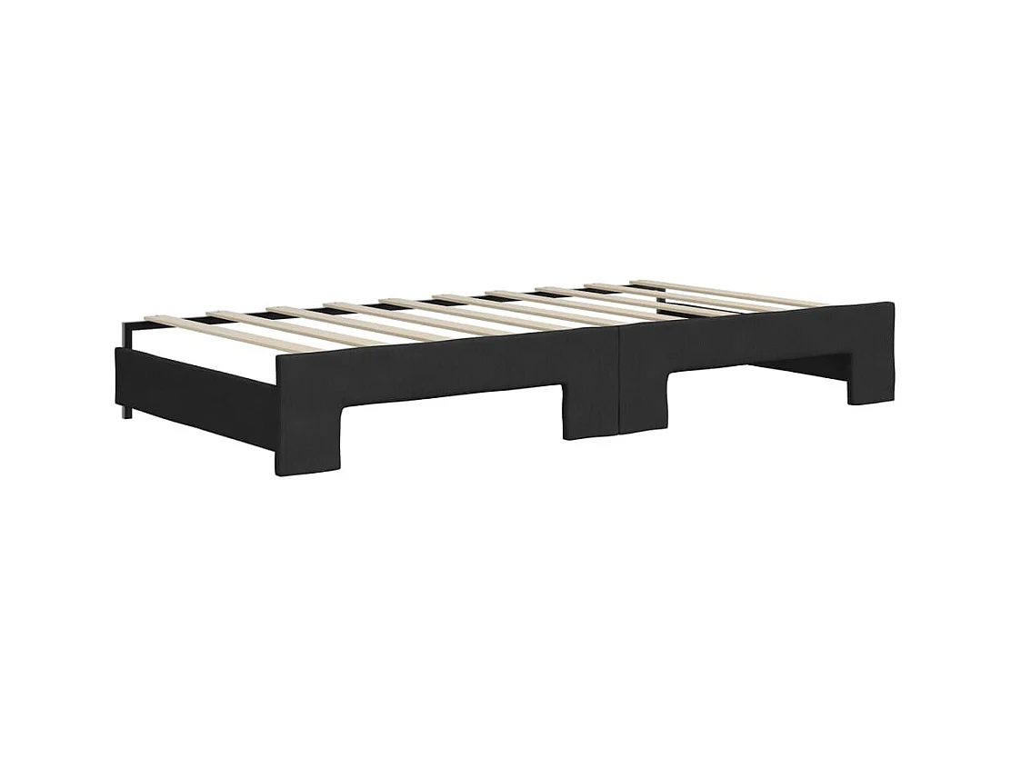 Lit de jour avec gigogne et matelas noir 90x190 cm tissu