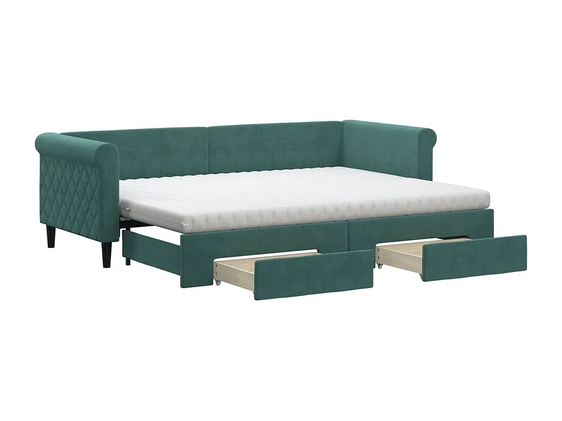 Divano Letto Estraibile Cassetti Verde Scuro 80x200cm Velluto