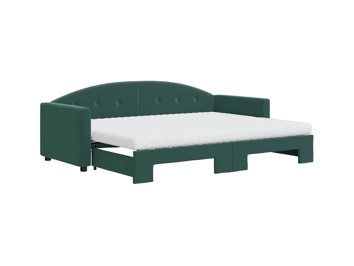 Lit de jour avec gigogne et matelas vert foncé 80x200cm velours