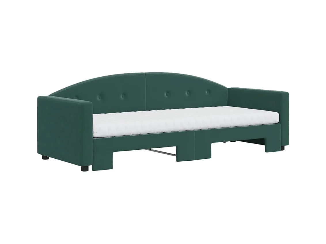 Lit de jour avec gigogne et matelas vert foncé 80x200cm velours