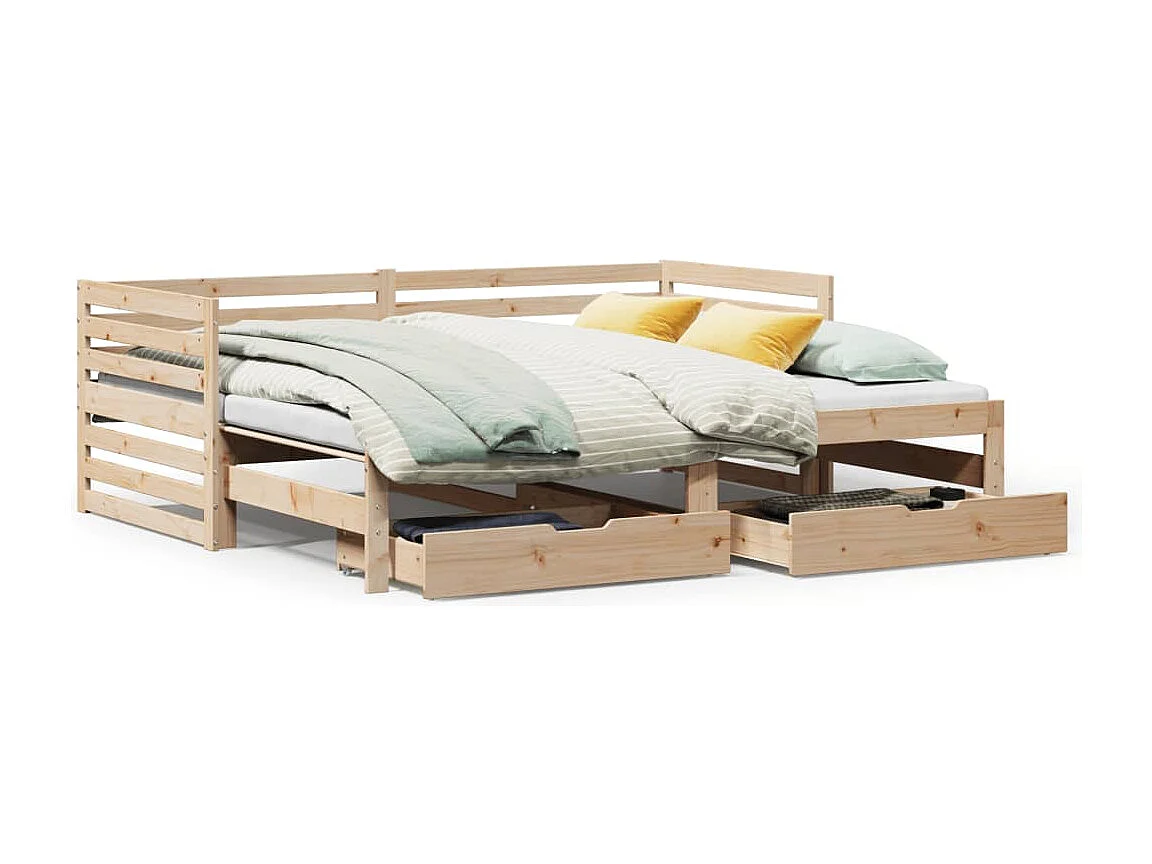 Sofá cama con cajones madera maciza de pino 90x200 cm