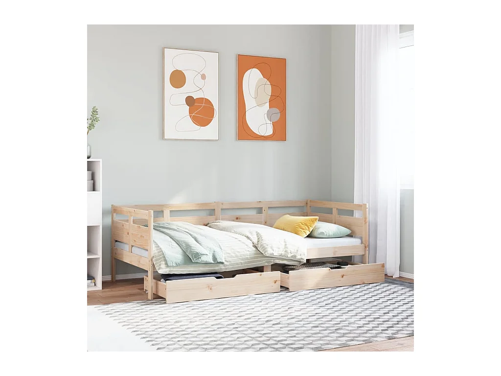 Dormeuse con Cassetti 80x200 cm in Legno Massello di Pino