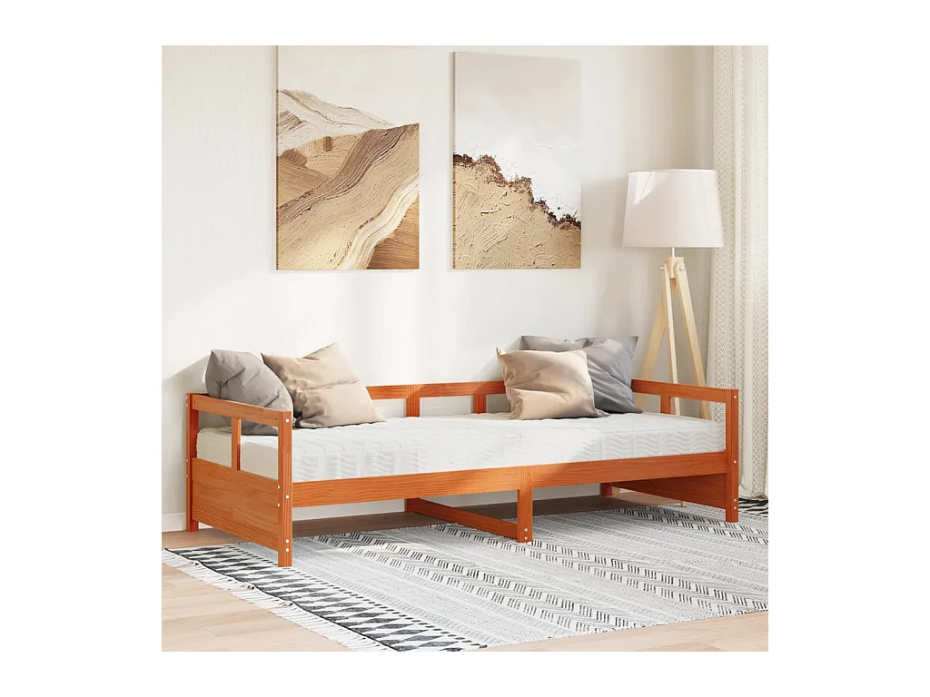 Lit de jour avec matelas cire marron 80x200 cm bois pin massif