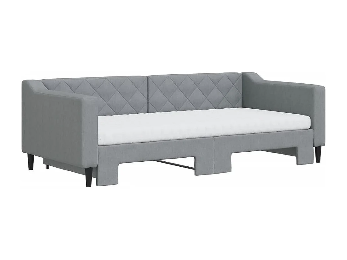 Lit de jour avec gigogne et matelas gris clair 90x190 cm tissu