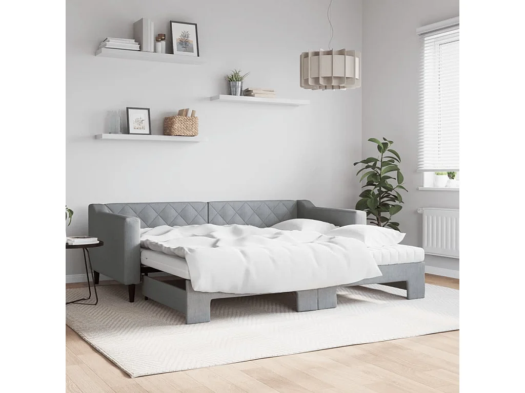 Sofá-cama c/ gavetão e colchões 90x190 cm tecido cinzento-claro