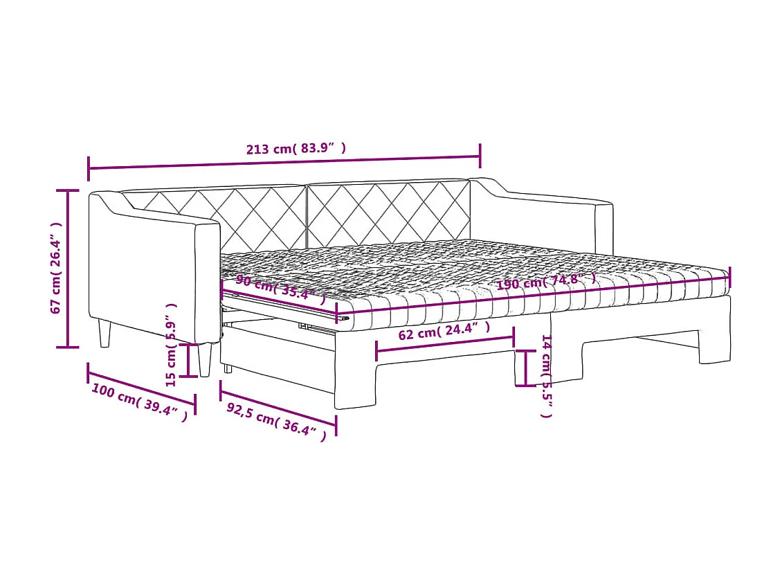 Sofá-cama c/ gavetão e colchões 90x190 cm tecido cinzento-claro