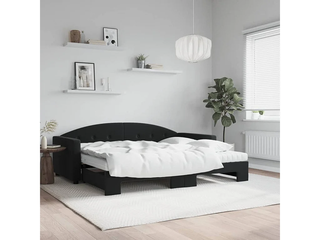 Divano Letto Estraibile con Materassi Nero 90x190 cm Velluto