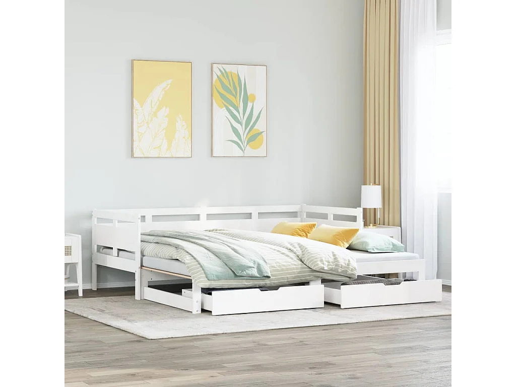 Lit de jour avec gigogne et tiroirs sans matelas blanc 90x190cm