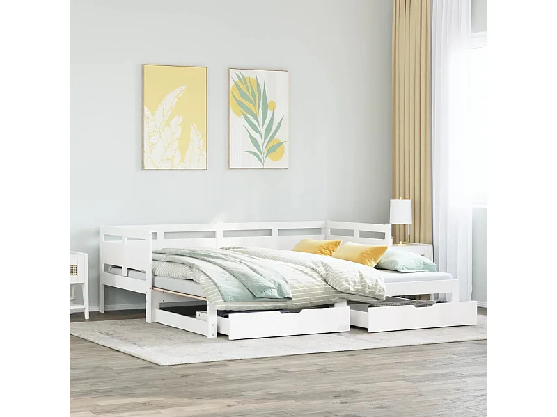 Lit de jour avec gigogne et tiroirs sans matelas blanc 90x190cm