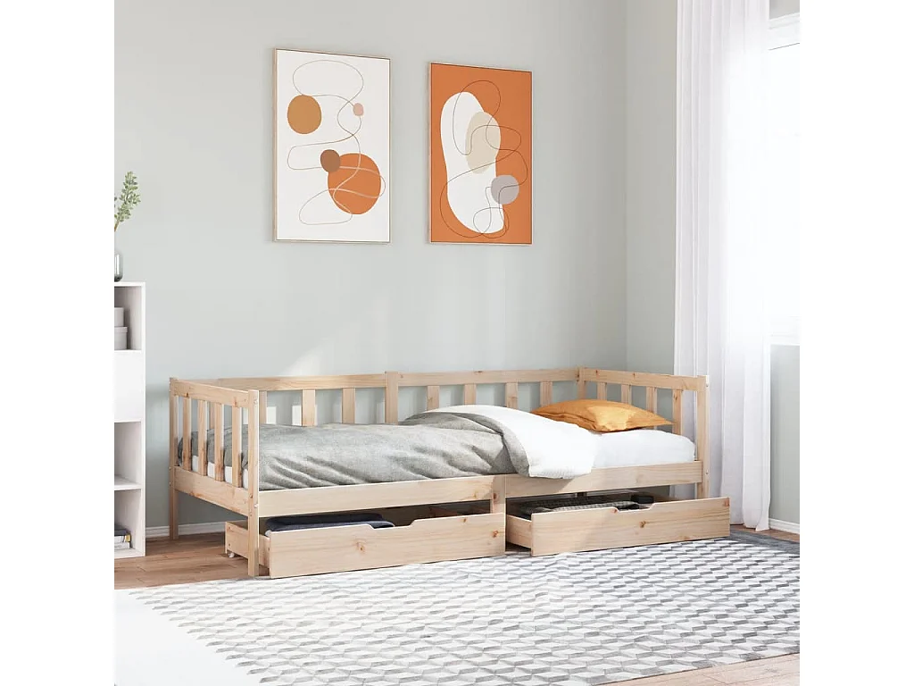Sofá cama con cajones madera maciza de pino 90x190 cm