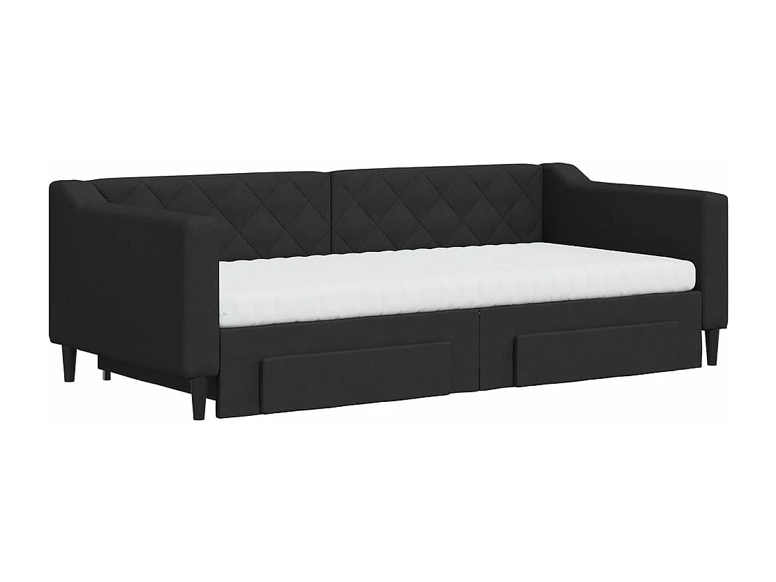 Slaapbank met onderschuifbed en lades 90x190 cm stof zwart