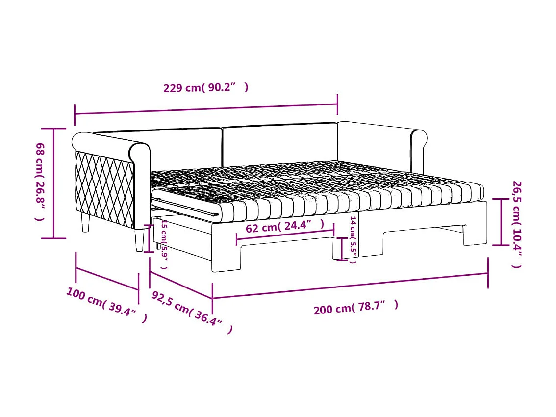 Divano Letto Estraibile con Materassi Rosa 90x200 cm Velluto