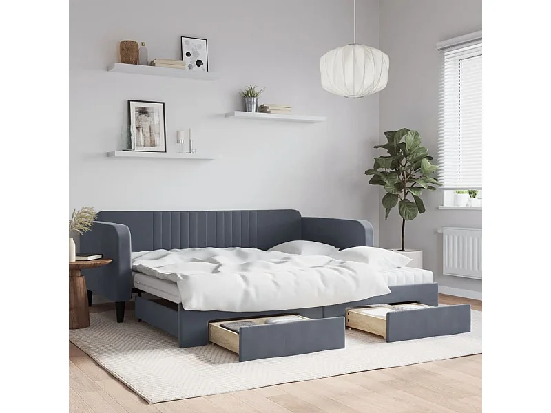 Divano Letto Estraibile Cassetti Grigio Scuro 100x200cm Velluto
