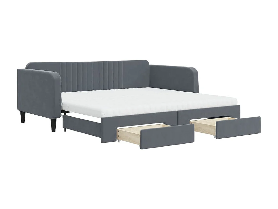 Divano Letto Estraibile Cassetti Grigio Scuro 100x200cm Velluto