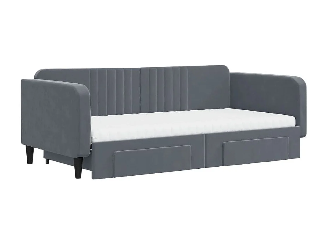 Divano Letto Estraibile Cassetti Grigio Scuro 100x200cm Velluto