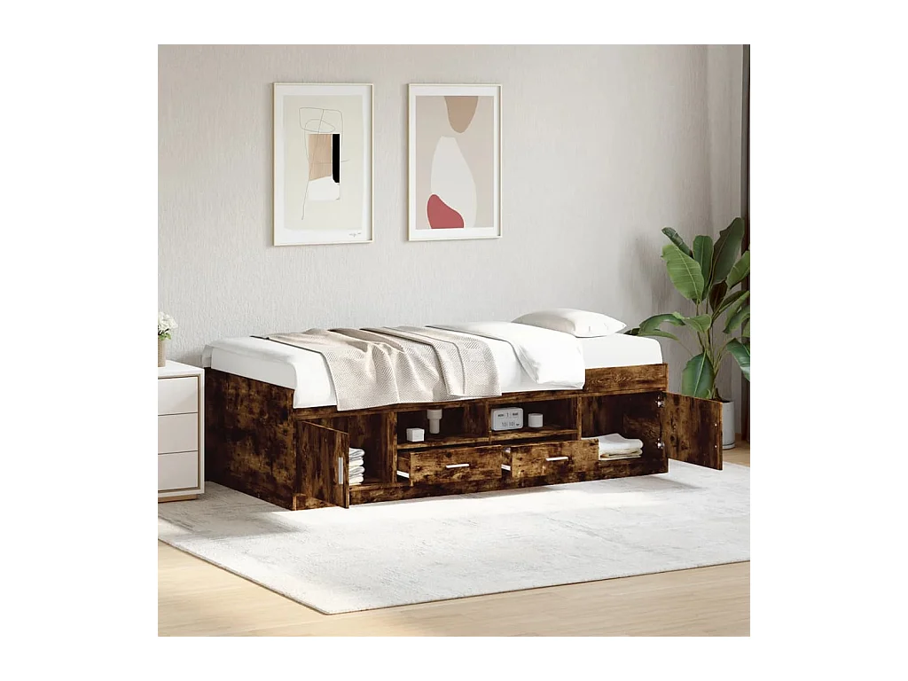 Divano Letto con Cassetti senza Materasso Rovere Fumo 90x200 cm