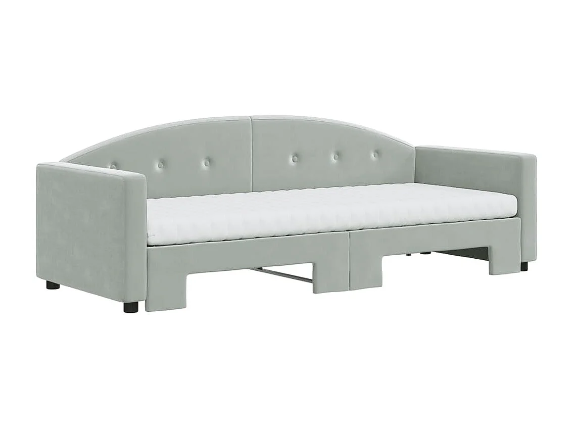 Lit de jour avec gigogne et matelas gris clair 80x200cm velours