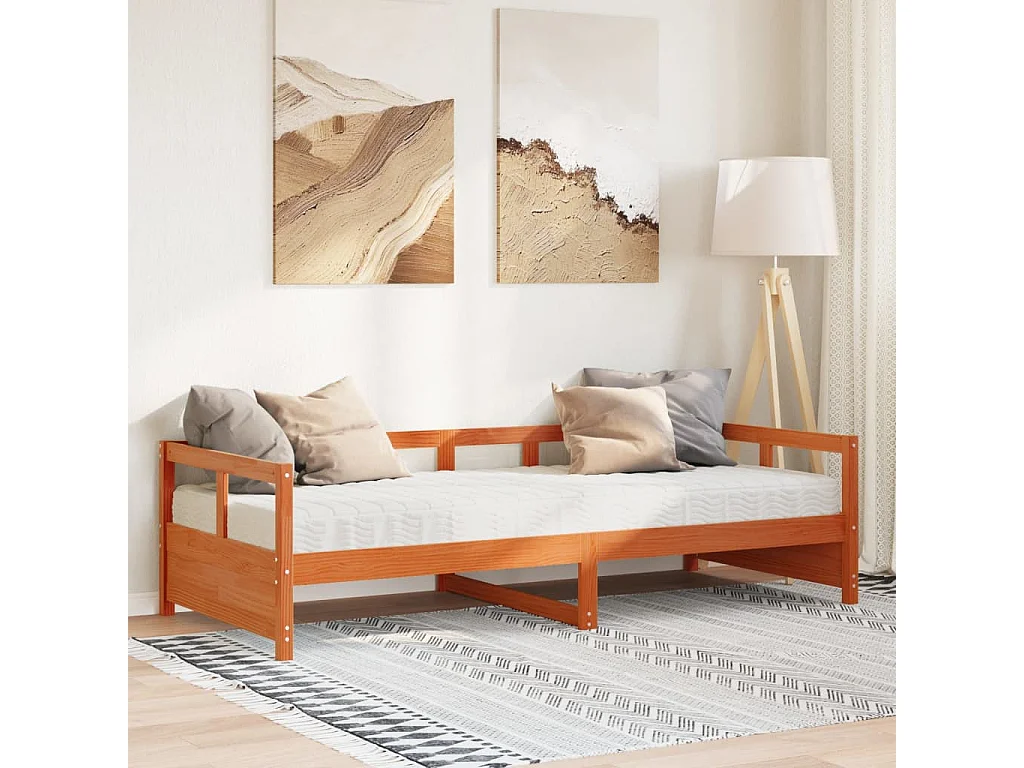 Lit de jour avec matelas cire marron 90x190 cm bois pin massif