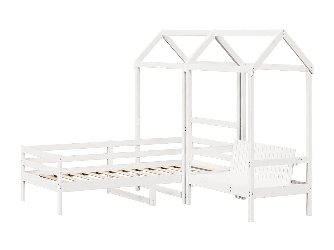 Ensemble de lit de jour et de banc avec toit sans matelas blanc