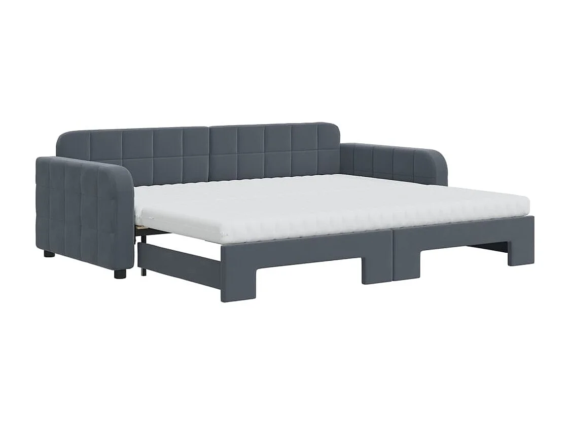 Sofá-cama c/ gavetão e colchões 90x200cm veludo cinzento-escuro
