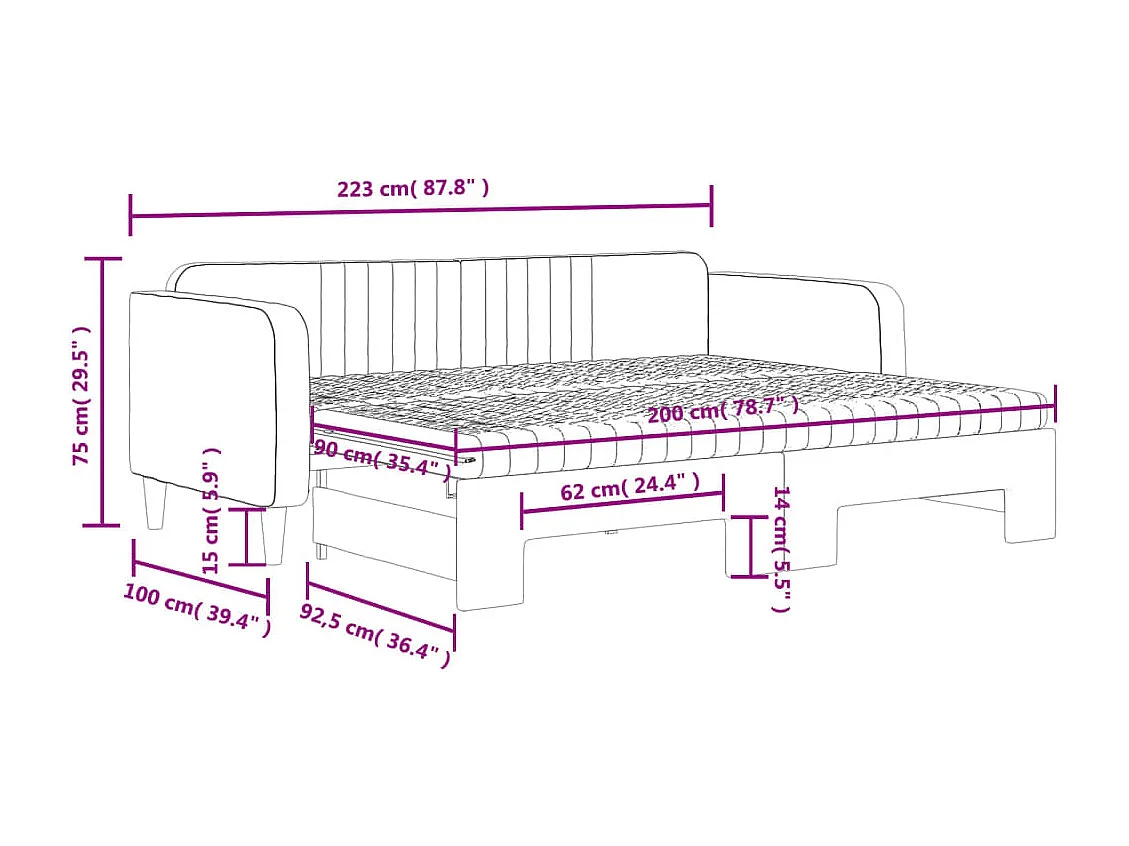 Slaapbank onderschuifbed en matrassen 90x200 cm fluweel blauw