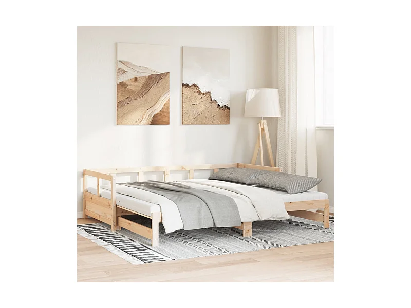 Lit de jour et lit gigogne et matelas 90x190 cm bois pin massif