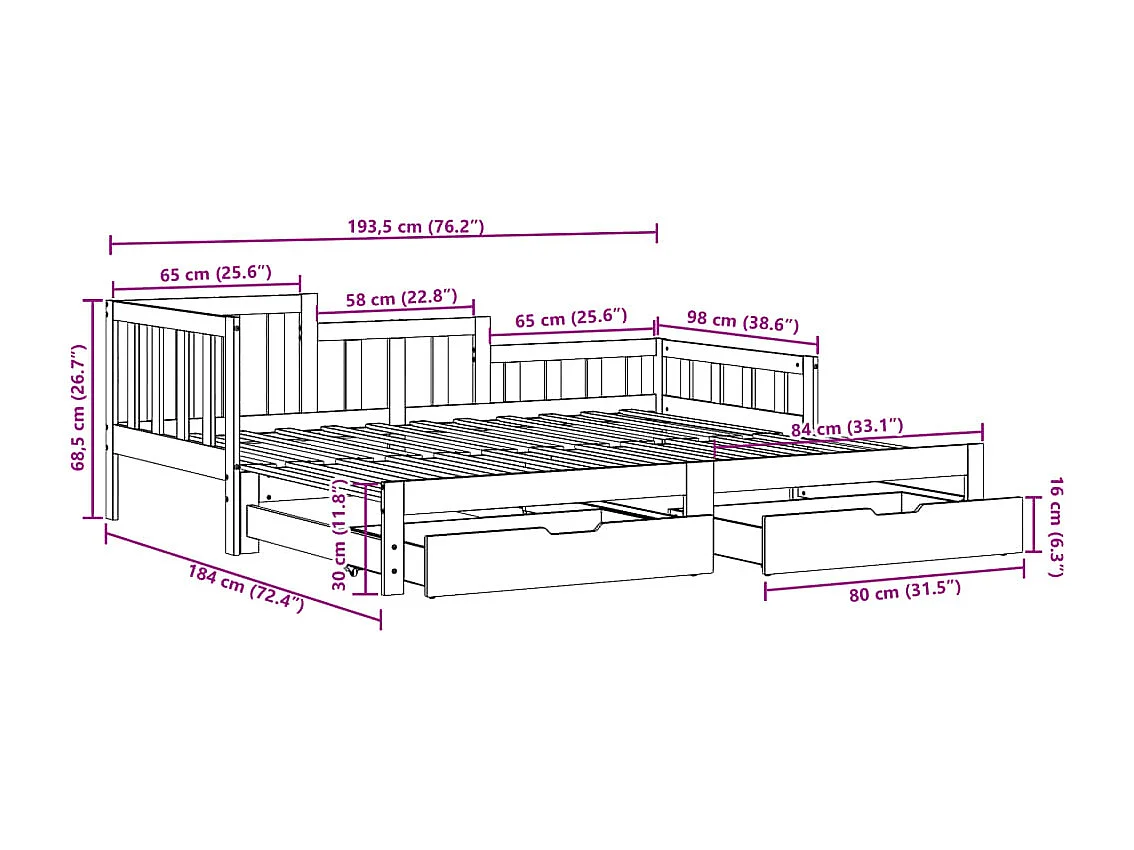 Divano Letto Estraibile con Cassetti senza Materasso 90x190 cm