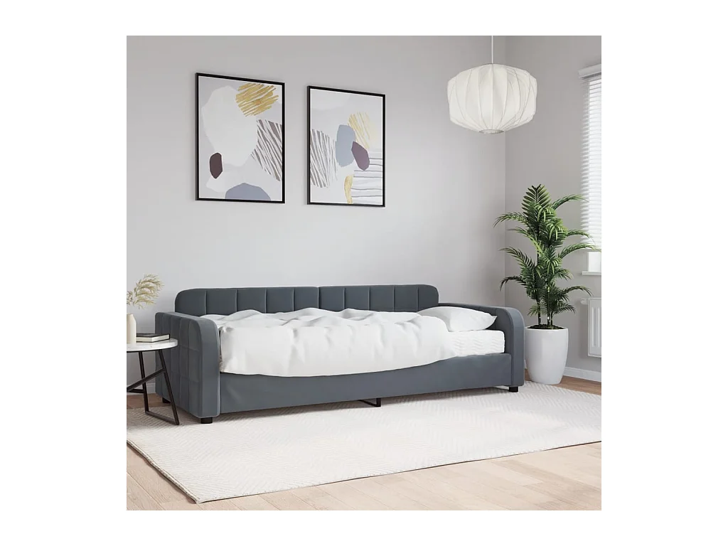 Lit de jour avec matelas gris foncé 80x200 cm velours