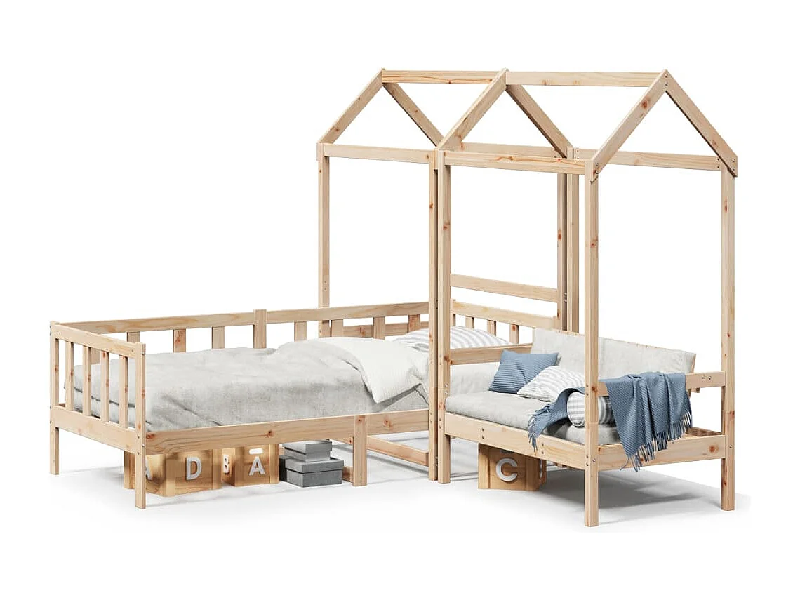 Conj. de sofá-cama e banco c/ telhado 90x190 cm pinho maciço