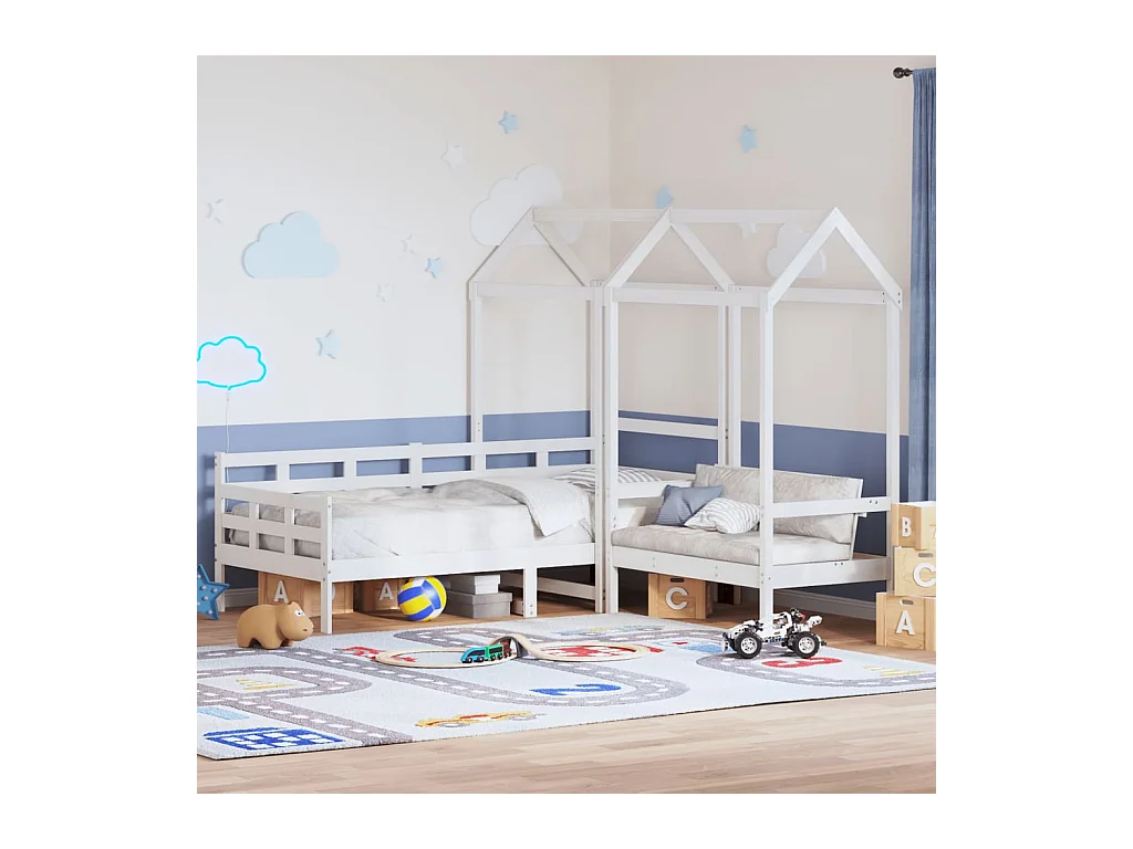 Ensemble de lit de jour et de banc et toit sans matelas blanc