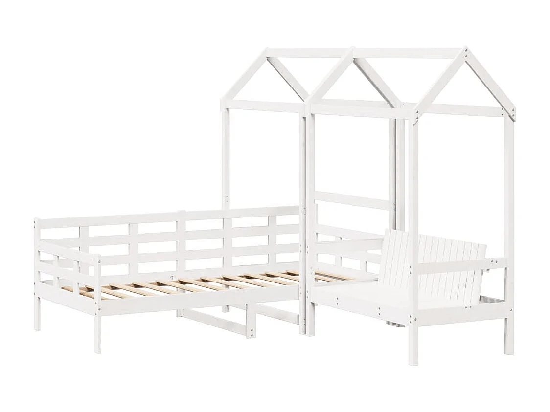 Conj. sofá-cama e banco c/ telhado 80x200cm pinho maciço branco