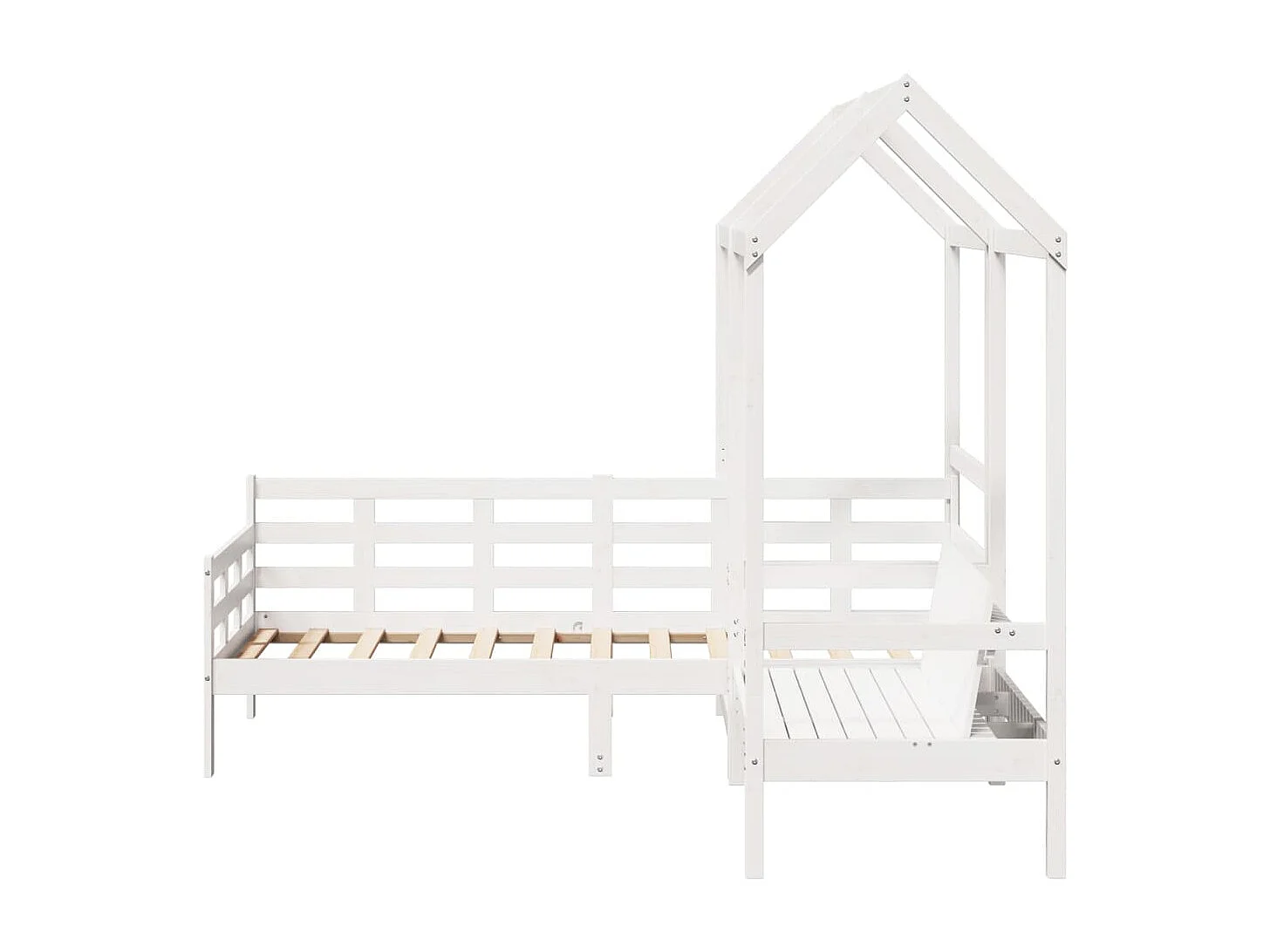 Conj. sofá-cama e banco c/ telhado 80x200cm pinho maciço branco