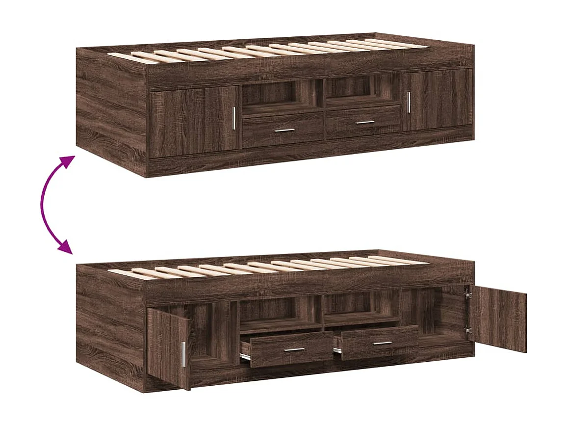 Sofá-cama com gavetas sem colchão 90x200 cm carvalho castanho